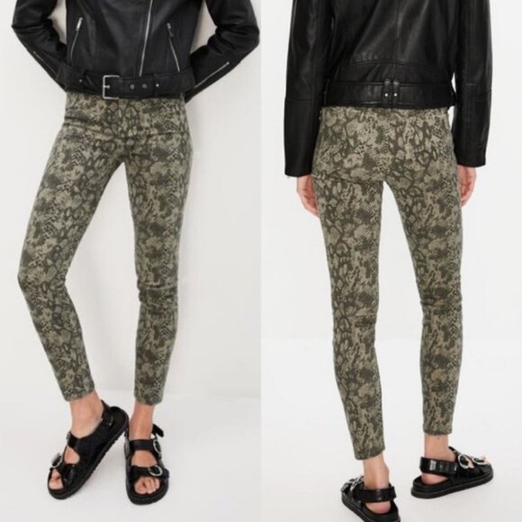 NWT Zara High Waisted Skinny Pants Green Animal Print Size 4 Pants New Tags Boho - Picture 1 of 11